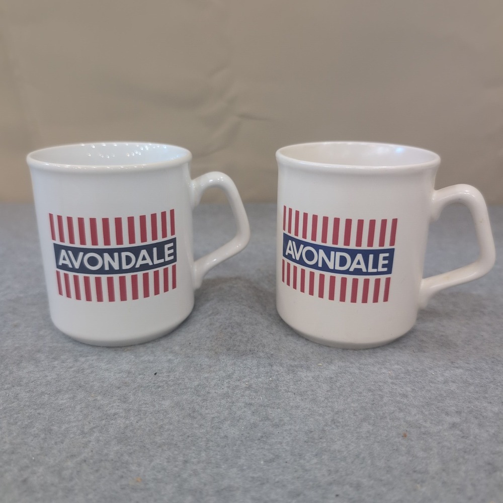 Vintage‎ Avondale Mils Mugs Set of 2 White Ceramic Collectible Drinkware